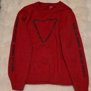 GUESS Red Crew Neck Sweater with Logo